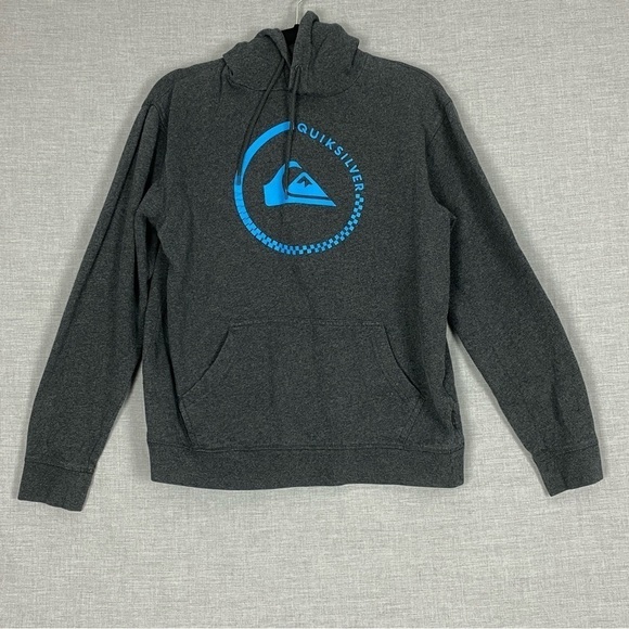 Quicksilver Hoodie Sz Medium Dark Gray Spell Out Kangaroo Pouch Pocket - Picture 1 of 12